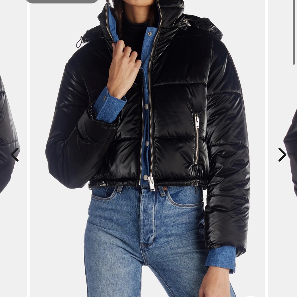 Blue Revival Black Iridescent puffer with denim details